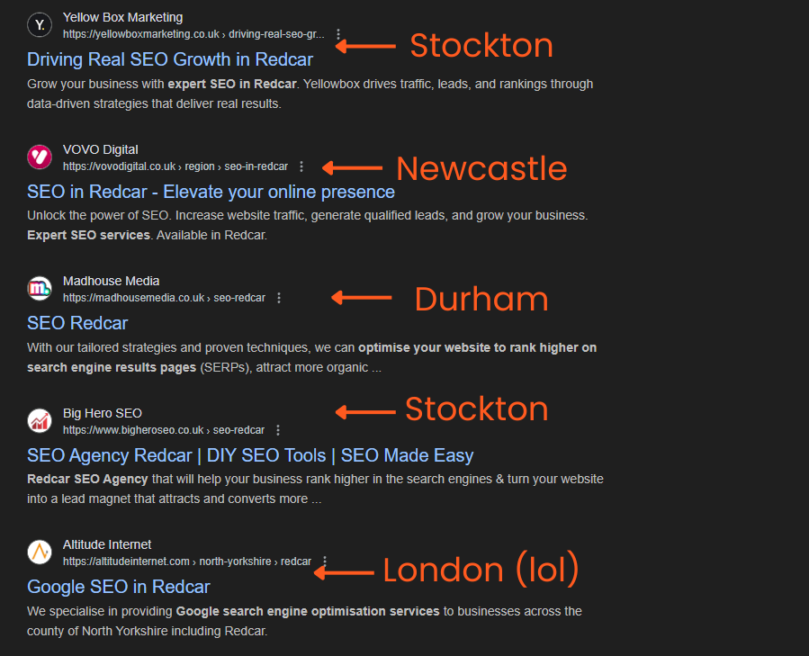 fake redcar SEO agencies